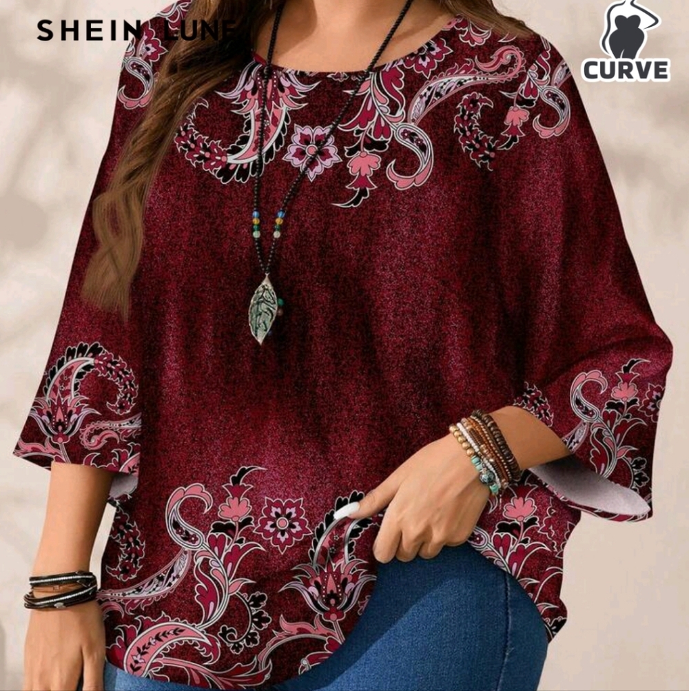 SHEIN LUNE Plus Size Women's Casual Allover Print Loose Tunic